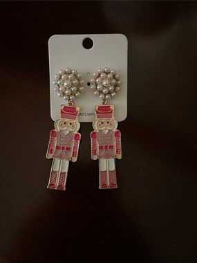 Pink Nutcracker Pearl Drop Earrings for Kids